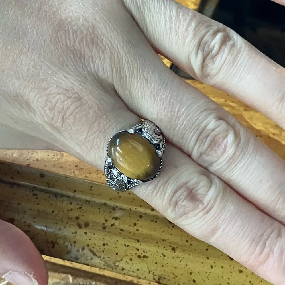 Natural Tiger’s Eye Eagle Ring Size 8